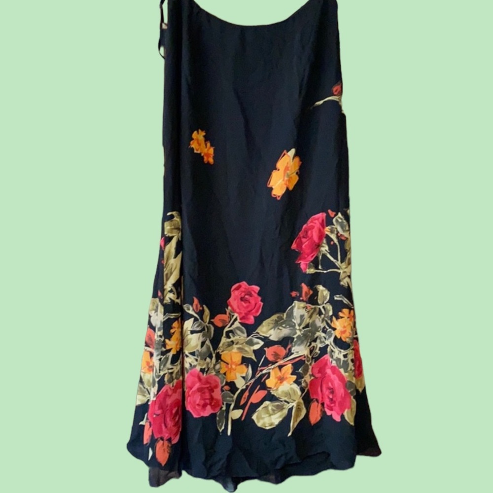 Floral Maxi Skirt in Black with Pink & Yellow Blooms